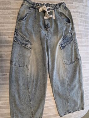 BiBi Light Blue Wide-Leg Cargo Denim Jeans